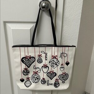 Brighton Black and White Heart Peace Joy Love Happy vinyl Tote